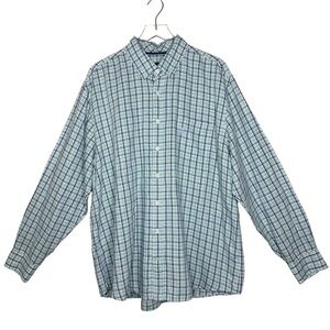 Johnnie-O XXL Men's Plaid Long Sleeve Shirt Linen Cotton Blend Blue Green